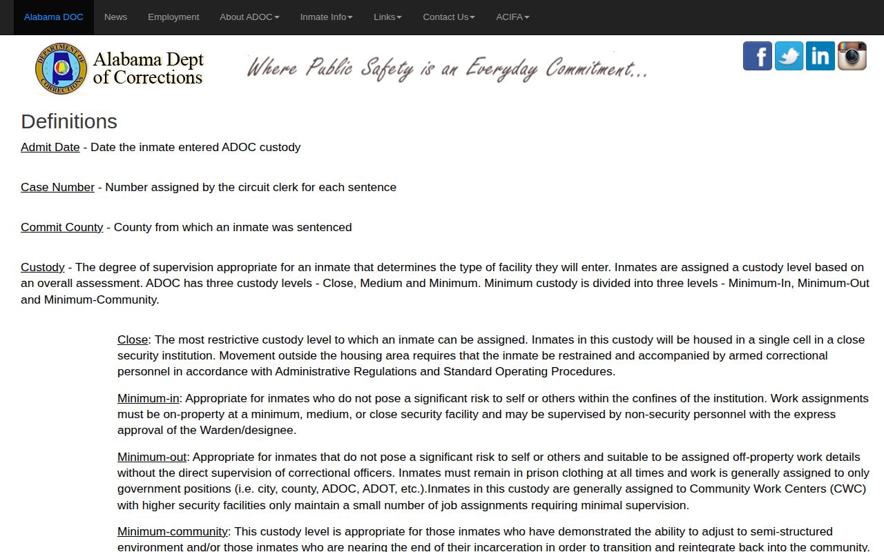ADOC definitions for Jackson County release date and parole status research