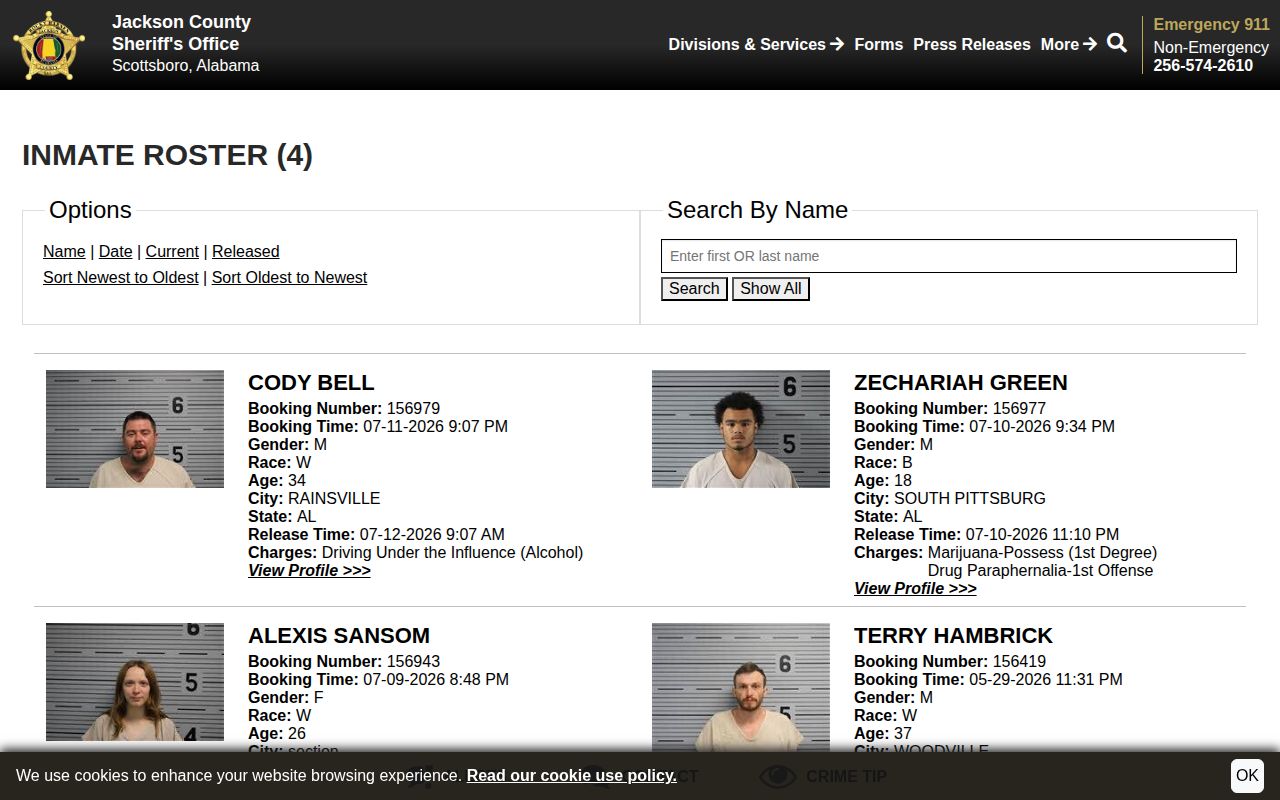 Jackson County released inmate mugshots on the 48-hour roster