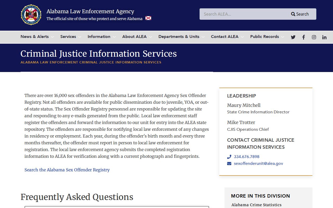 ALEA registry source for Jackson County released offender photo research