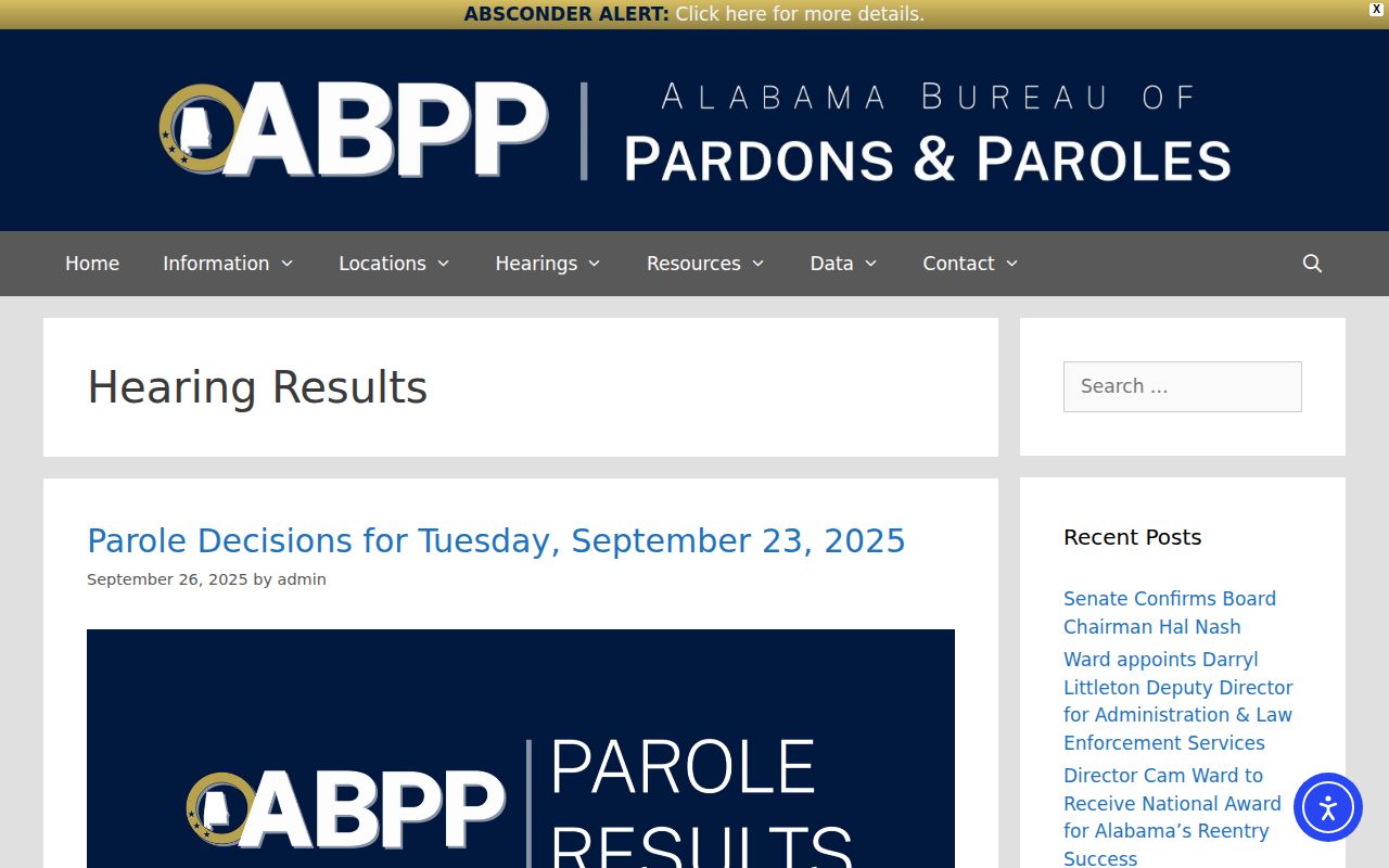 Alabama Bureau of Pardons and Paroles hearing results archive for Jackson County parole release research